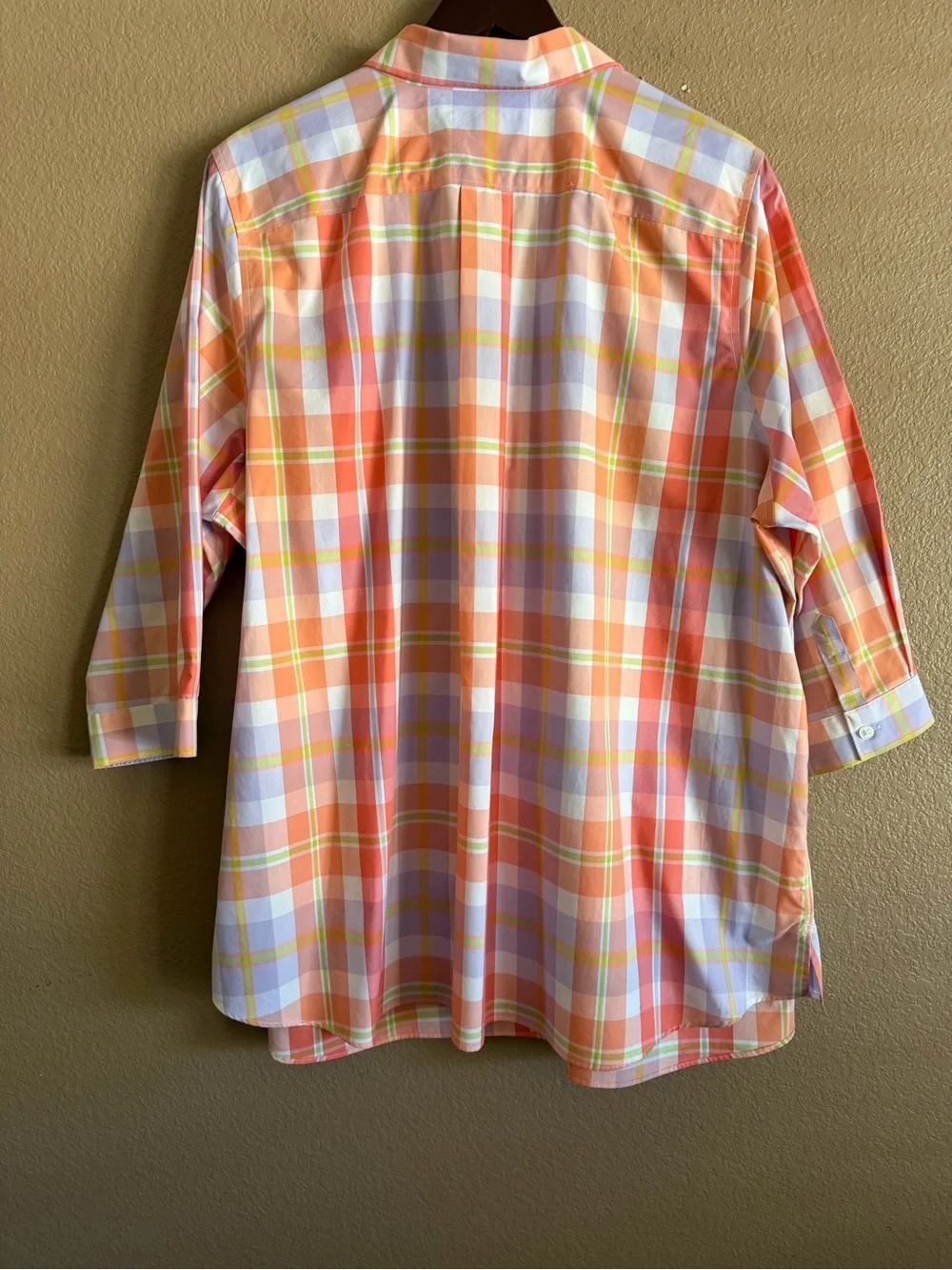 Lands' End Peach, light Purple and White Checkered Button-Down Shirt Size 22W - Picture 7 of 10